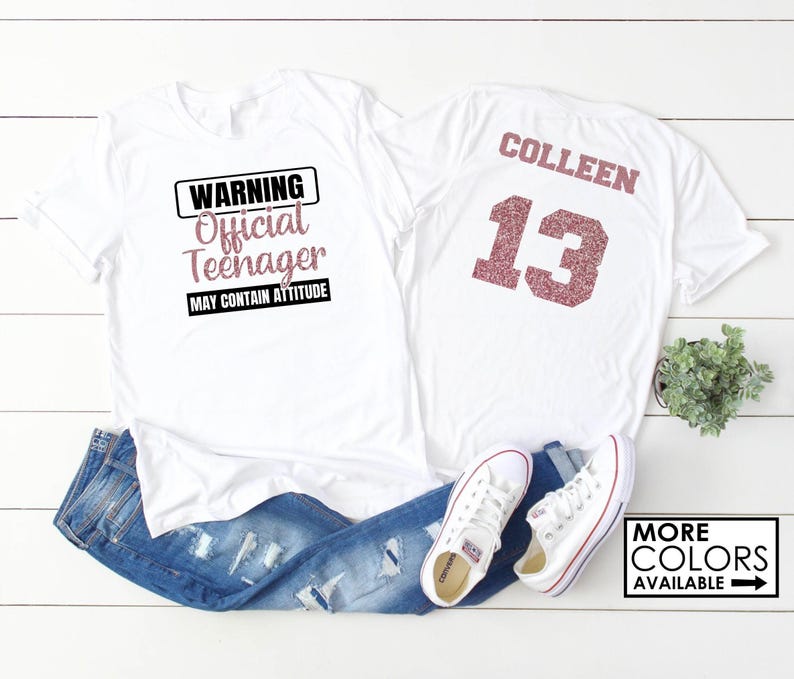 Warning Official Teenager May Contain Attitude Shirt - Officially a Teenager - Custom Colors -Glitter - 13th Birthday - Birthday Girl Shirt imagem 1