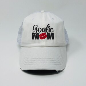 Hockey Goalie Mom Hat - Hockey Hat - Custom Number - Custom Name - Distressed Trucker Hat - Dad Hat - Glitter - Gifts for Mom - Hockey Gift image 3