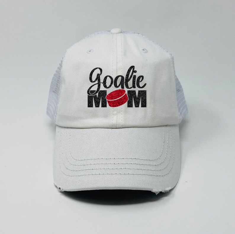 Hockey Goalie Mom Hat - Hockey Hat - Custom Number - Custom Name - Distressed Trucker Hat - Dad Hat - Glitter - Gifts for Mom - Hockey Gift image 3
