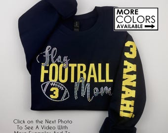 Flag Football Mom Sweatshirt with Faux Rhinestones - Custom - Personalize the Colors  - Glitter - Sparkle -Name and Number on Sleeve or Back