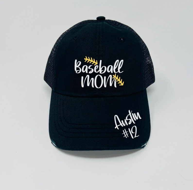 Baseball Mom Hat - Custom Number - Custom Name - Distressed Trucker Hat - Dad Hat - Glitter - Gifts for a Baseball Mom - Baseball Gift immagine 2