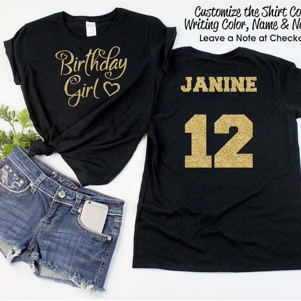 Lots of Hearts Birthday Girl Shirt - Custom AGE and NAME - Personalize the Colors - Custom Birthday  - Glitter T-Shirt - Birthday Shirt Kids