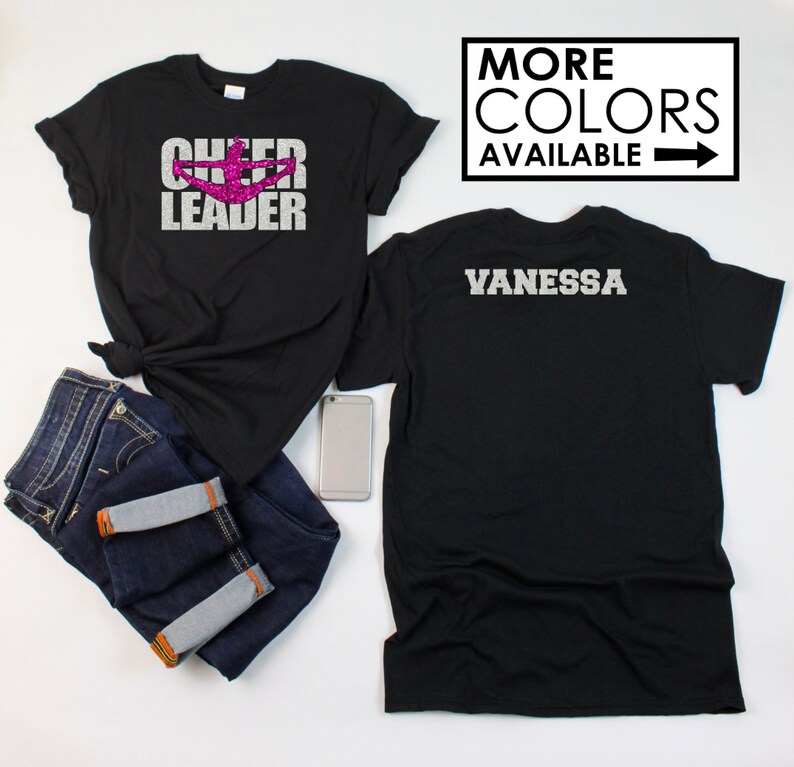 Gifts Shirt Back Cheering Cheerleader - on Toe - Beautiful Name the With - for Gift Colors a - - Love Cheerleader  Touch Glitter Personalize