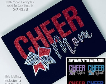Custom Name Cheer Bow Shirt With a Name on the Back - Faux Rhinestone & Glitter Shirt - Cheer Sister- Cheer Dad - Cheer Grandma -Cheer Nana