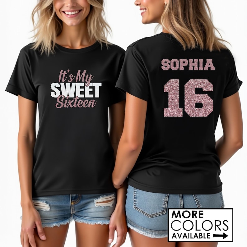 Camiseta "Es mi dulce 16" - Camiseta personalizada con brillantina para la dulce 16ª cumpleaños - Camisetas para chicas de 16 años - Conjunto brillante para la fiesta de 16º cumpleaños - Grupo de la dulce 16ª fiesta imagen 1