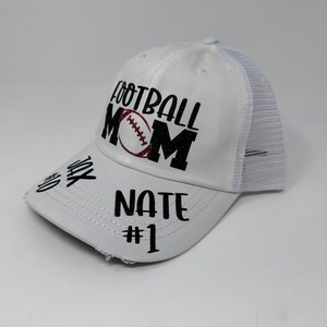 Casquette de maman de football - numéro personnalisé - nom personnalisé - casquette de camionneur en détresse - casquette de papa - paillettes - cadeaux pour une maman de football - cadeau de football image 3