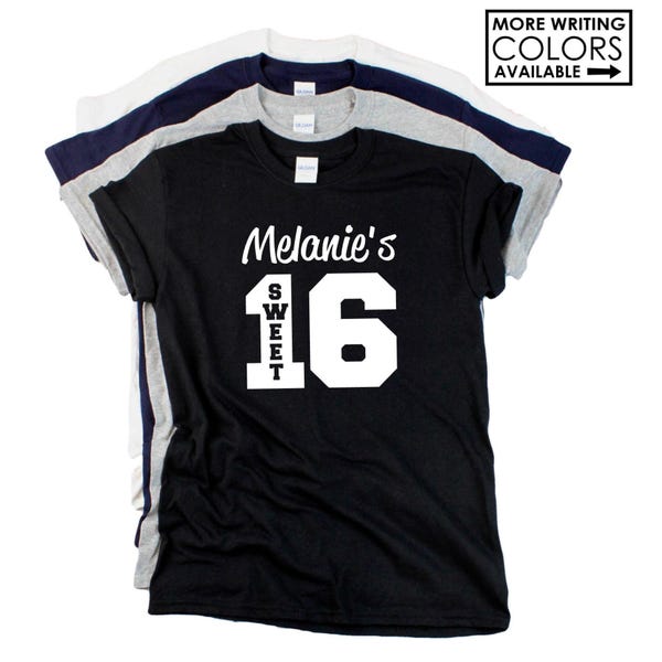 Camiseta personalizada para quinceañera - Personaliza los colores - Brillo - Camiseta para fiesta de cumpleaños - Camiseta de 16 cumpleaños - Camiseta de grupo - Camiseta de cumpleaños número 16