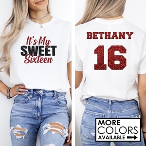 Camiseta "Es mi dulce 16" - Camiseta personalizada con brillantina para la dulce 16ª cumpleaños - Camisetas para chicas de 16 años - Conjunto brillante para la fiesta de 16º cumpleaños - Grupo de la dulce 16ª fiesta imagen 2