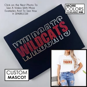Customizable School Mascot Shirt With Faux Rhinestones and Glitter - Teacher Spirit Shirt - School Colors - Team Spirit-Wildcats, Eagles etc