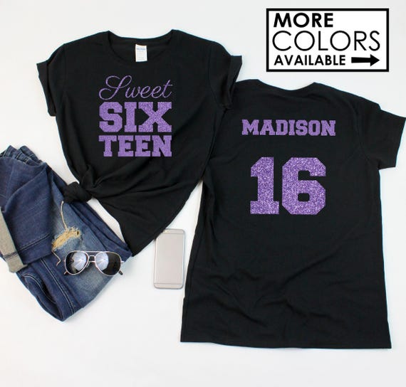Sweet 16 Shirt with Script Writing - Personalize the Colors - Glitter - Sweet 16 Party - 16th Birthday - Sweet Sixteen - Birthday Girl Shirt