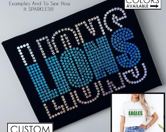 Customizable School Mascot Shirt With Faux Rhinestones  - Teacher Spirit Shirt - School Colors - Team Spirit - Eagles, Bulldogs, Lions etc.