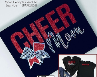 Cheer Mom Bow Shirt with a Name - Custom Colors  - Faux Rhinestone & Glitter Shirt - Gifts for a Cheer Mom - Proud Mom - Custom Cheer