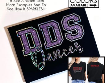 Customizable Dance School Letters Shirt With a Name on the Back - Faux Rhinestones and Glitter -  - Dancer Shirt - Sparkly-Competition Dance