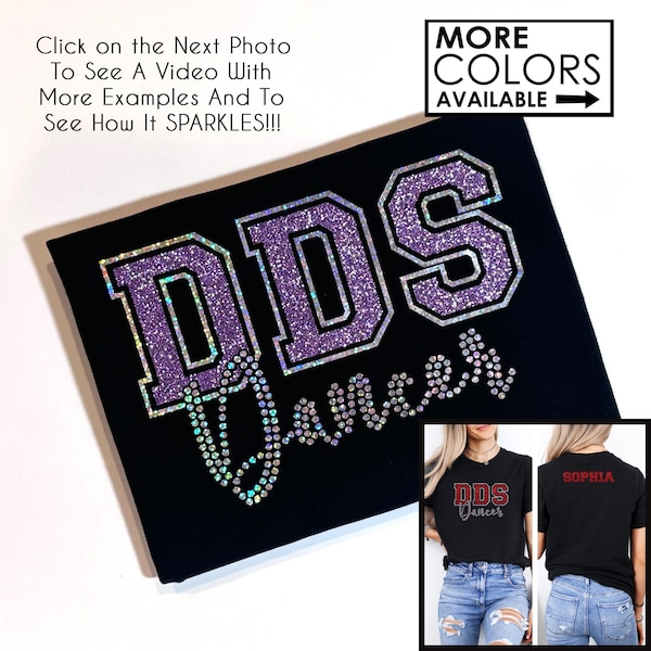 Customizable Dance School Letters Shirt With a Name on the Back - Faux Rhinestones and Glitter -  - Dancer Shirt - Sparkly-Competition Dance