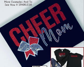Cheer Mom Bow Shirt with a Name - Custom Colors  - Faux Rhinestone & Glitter Shirt - Gifts for a Cheer Mom - Proud Mom - Custom Cheer