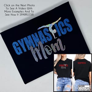 Gymnastics Mom Shirt with a Name - Faux Rhinestone & Glitter Shirt - Custom Colors  - Gifts for Mom and Dad - Family Shirt - Competitive