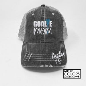 Goalie Mom Hat - LAX Mom Hat - Custom Number - Custom Name - Distressed Trucker Hat - Dad Hat - Glitter - Lacrosse Mom - Lacrosse Gift