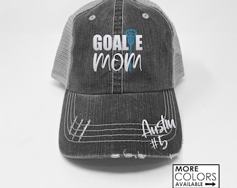 Goalie Mom Hat - LAX Mom Hat - Custom Number - Custom Name - Distressed Trucker Hat - Dad Hat - Glitter - Lacrosse Mom - Lacrosse Gift