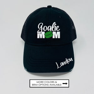 Hockey Goalie Mom Hat - Hockey Hat - Custom Number - Custom Name - Distressed Trucker Hat - Dad Hat - Glitter - Gifts for Mom - Hockey Gift image 2