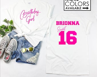 Sassy Birthday Girl Shirt with Sweet 16 on the back - Personalize the Name and Colors - Glitter -16th Birthday Shirt - Sweet Sixteen T Shirt