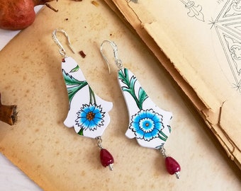 Persian Art inspired handmade earrings, painted paper oriental earrings, arabesque patterns lightweight earrings