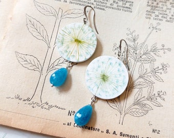 Dangle botanical dandelion earrings, dainty watercolor paper earrings, cottagecore botanical bridesmaid gift, handapinted dandelion earrings