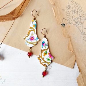 Oriental Art handmade earrings, painted paper oriental earrings, Persian arabesque patterns art inspired lightweight earrings image 1