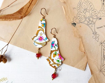 Oriental Art handmade earrings, painted paper oriental earrings, Persian arabesque patterns art inspired lightweight earrings