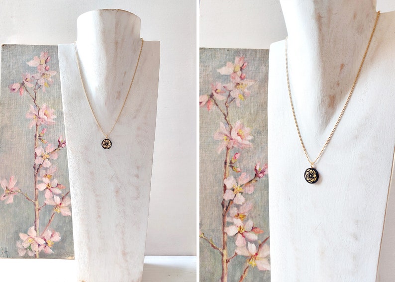 Sakura cherry blossom necklace, japanese Flower necklace, black and gold paper pendant, matching jewels Japanese design image 5