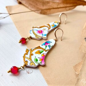 Oriental Art handmade earrings, painted paper oriental earrings, Persian arabesque patterns art inspired lightweight earrings image 2