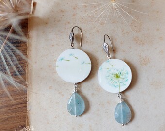 Dangle botanical dandelion earrings, dainty watercolor paper earrings, cottagecore botanical bridesmaid gift, handapinted dandelion earrings