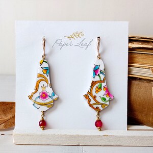 Oriental Art handmade earrings, painted paper oriental earrings, Persian arabesque patterns art inspired lightweight earrings image 4