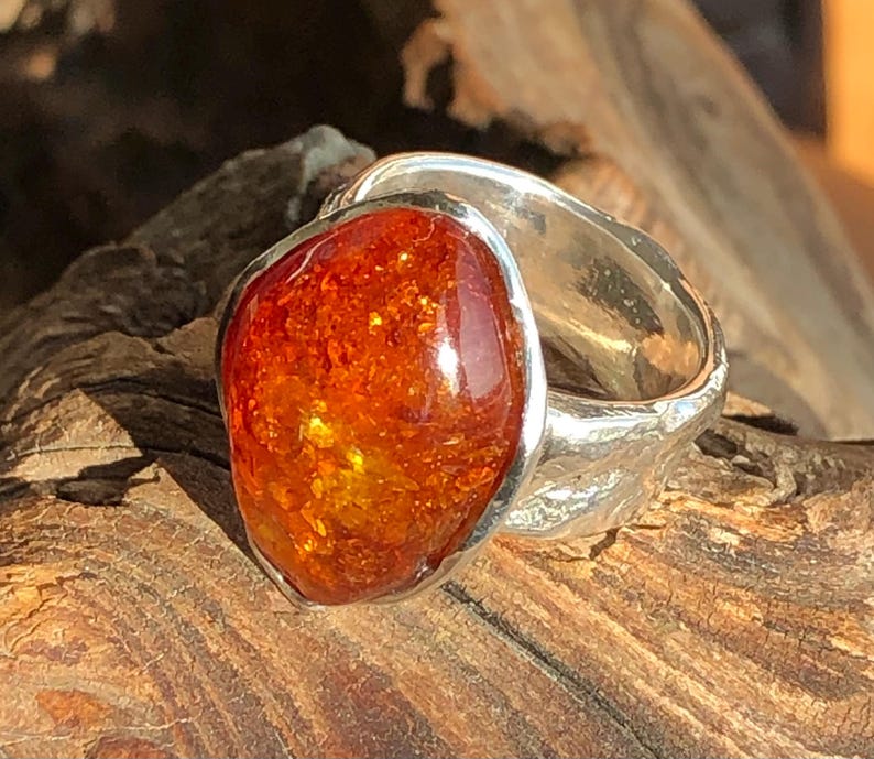 Bague en ambre massif, fabriquée en argent sterling 925 - bague en argent avec ambre lumineux image 12