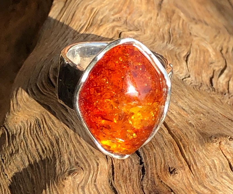 Bague en ambre massif, fabriquée en argent sterling 925 - bague en argent avec ambre lumineux image 8