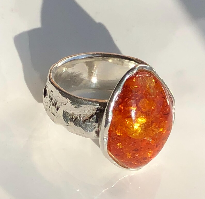 Bague en ambre massif, fabriquée en argent sterling 925 - bague en argent avec ambre lumineux image 6