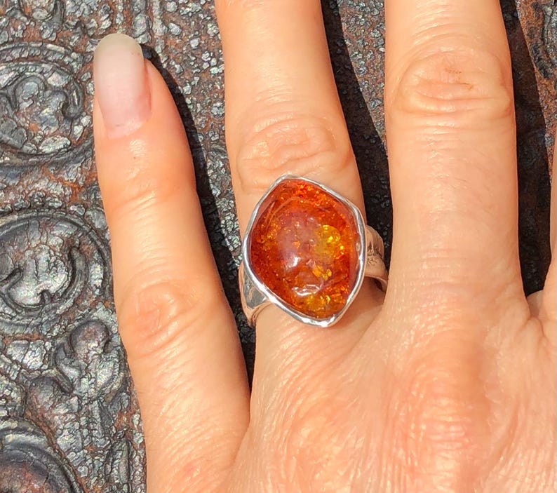 Bague en ambre massif, fabriquée en argent sterling 925 - bague en argent avec ambre lumineux image 3