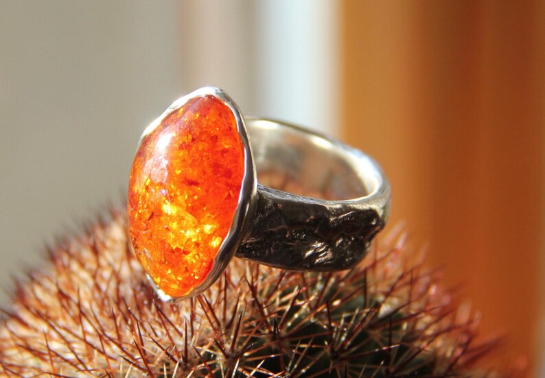 Bague en ambre massif, fabriquée en argent sterling 925 - bague en argent avec ambre lumineux image 2