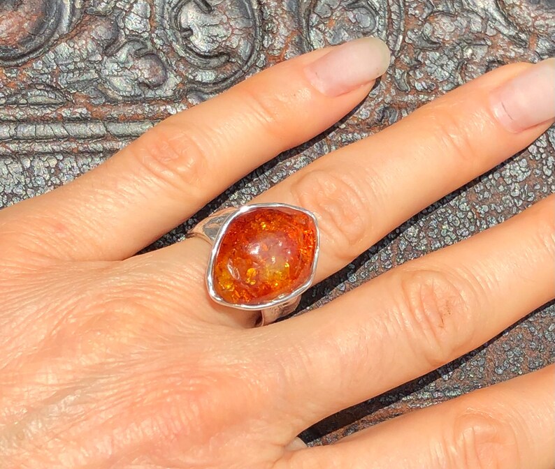 Bague en ambre massif, fabriquée en argent sterling 925 - bague en argent avec ambre lumineux image 4