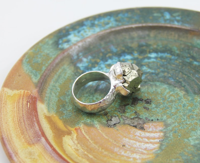 Pyrite Ring made of hammered sterling silver 925