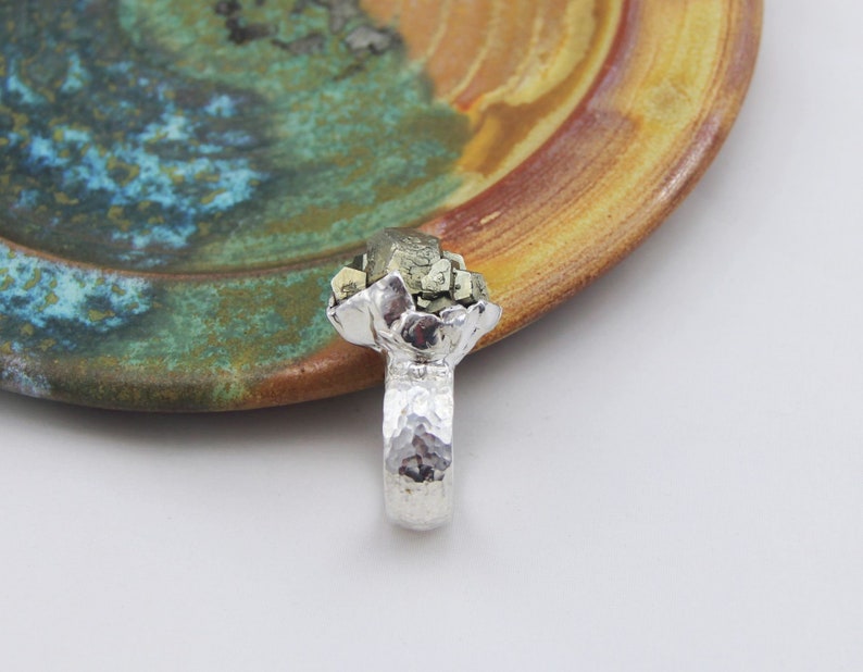 Pyrite Ring made of hammered sterling silver 925