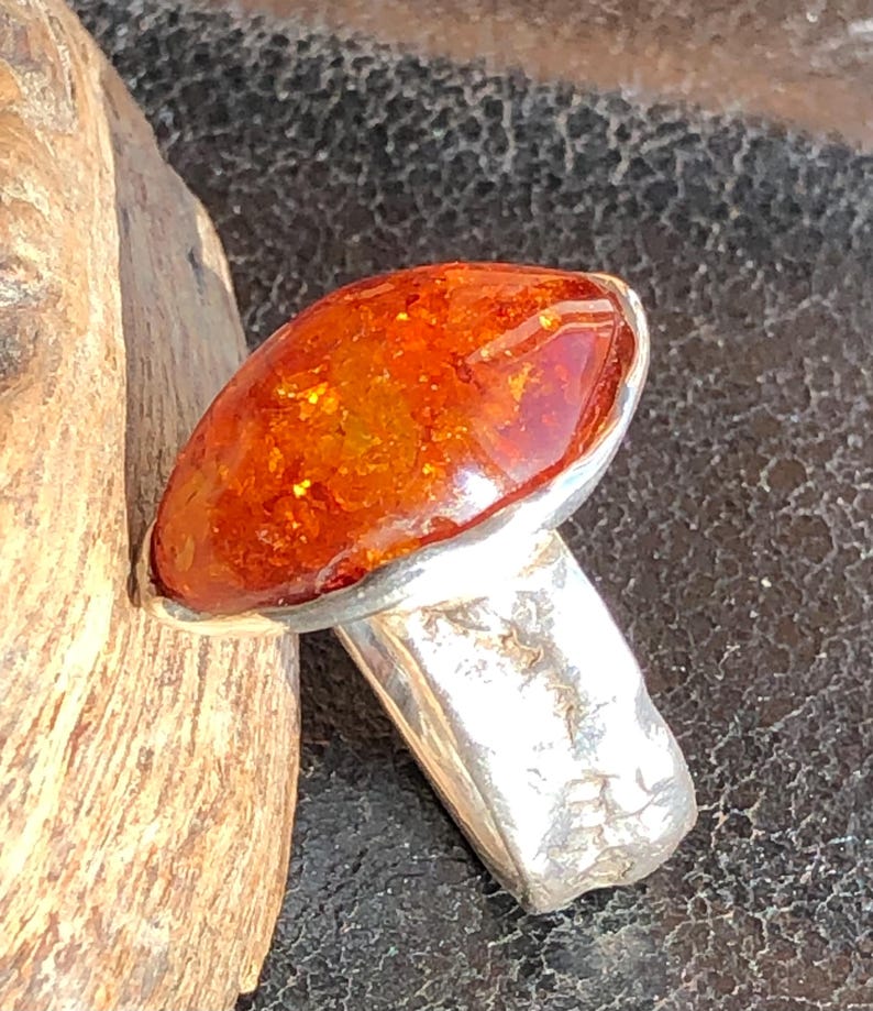 Bague en ambre massif, fabriquée en argent sterling 925 - bague en argent avec ambre lumineux image 10