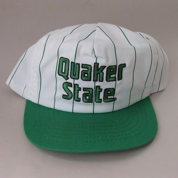 Vintage Quaker State Oil Snapback Hat Cap Pinstripe racing can
