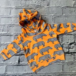 NEU! SOFORT LIEFERBAR, Nashörner Bio Baby Hoodie, Bio Kleinkind Hoodie, Bio Kinder Hoodie, bis 3 Jahre, Kinderkleidung, Nashorn Hoodie