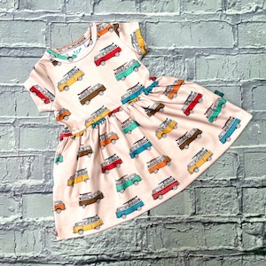 READY to ship! Camper vans dress, toddler dress, 3-6m to 10 years, kids dress, organic baby clothes, organic dress, campervans ,kids clothes