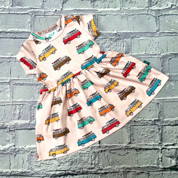 READY to ship! Camper vans dress, toddler dress, 3-6m to 10 years, kids dress, organic baby clothes, organic dress, campervans ,kids clothes