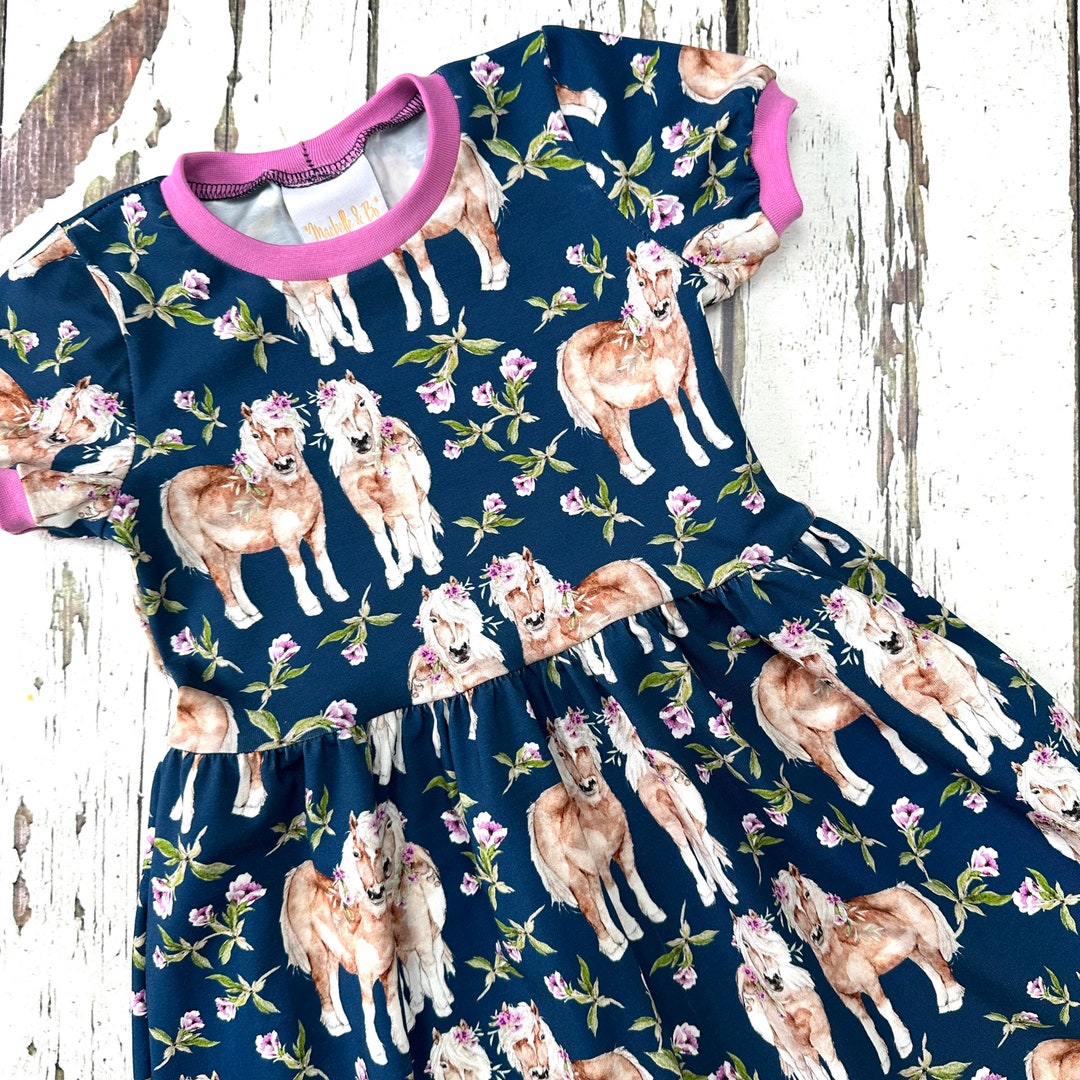 Ponies Dress, Toddler Dress, 3m to 10 Years, Kids Dress, Organic Baby