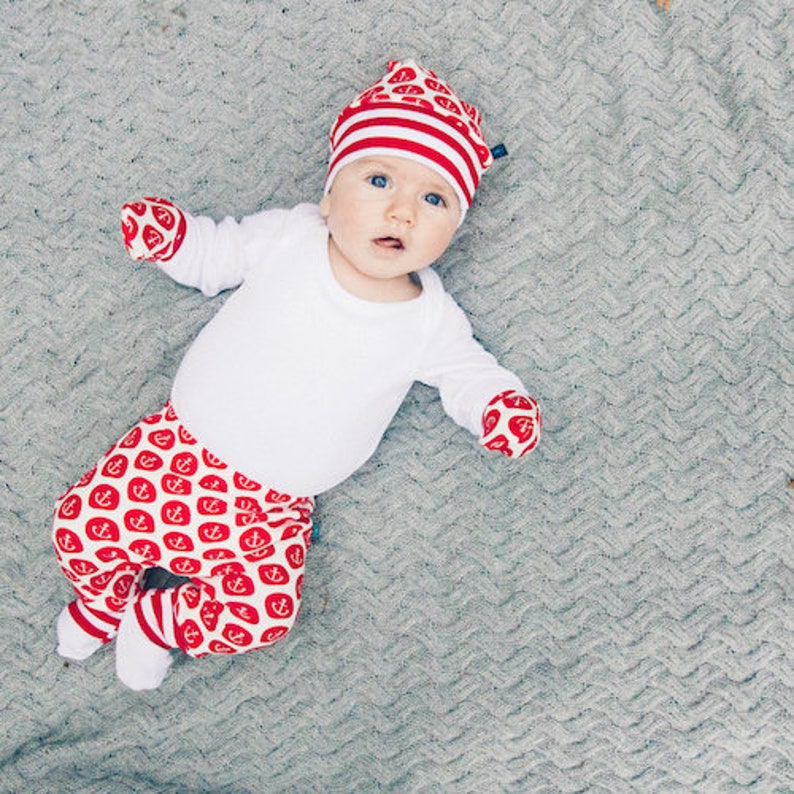 baby gift READY to SHIP Anchors Newborn gift set baby leggings knotted hat Baby clothes scratch mitts baby trouser organic baby
