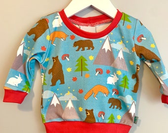 READY  to SHIP Bears foxes organic baby top, kids top, toddler top, t shirt, Christmas jumper, fox jumper, bunny jumper