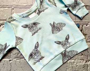 NEW! READY to SHIP Green bunnies organic baby top, kids top, toddler top, t shirt, bunny jumper