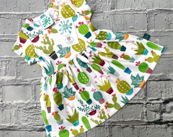 READY to SHIP!  Organic cacti dress, baby dress, girls dress, organic dress, cactus, Maggie Magoo, 0-3m to 10 years